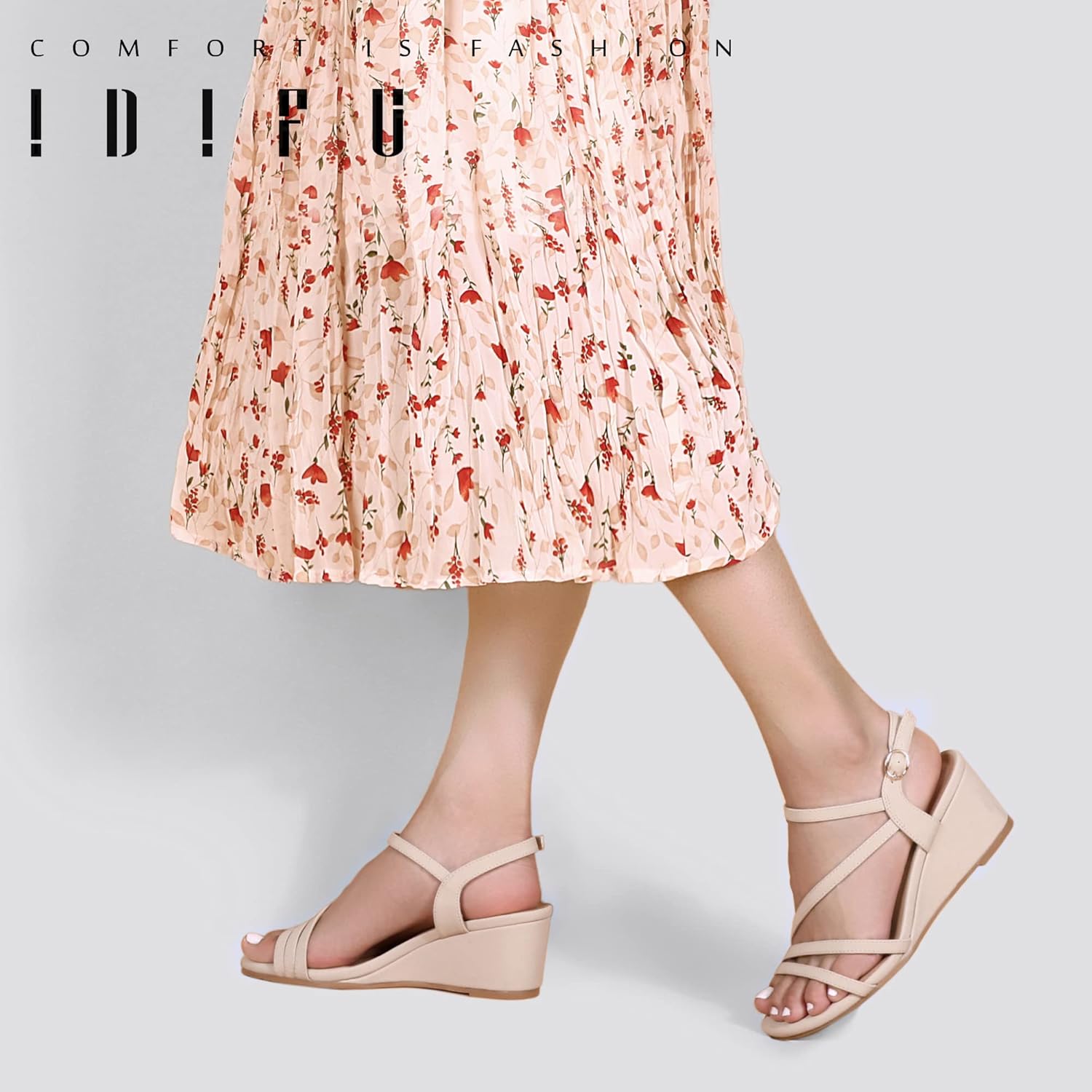 IDIFU Women's Wedge Heel Sandal Dress Low Strappy 2 Inch Open Toe Wedding Bridal Shoes for Woman Ladies Evening Formal - Image 2
