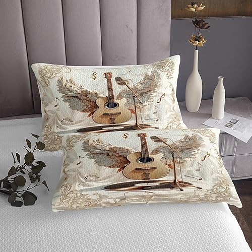 Miniatura 3 de Manfei Juego de colcha de guitarra para niños, tamaño individual, notas musicales rock, disco de vinilo retro, decoración de habitación de niños y