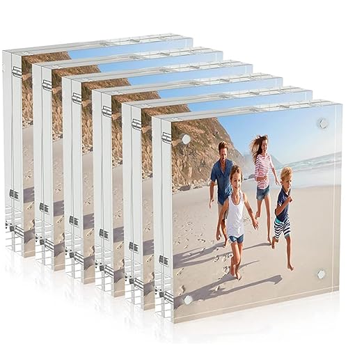 AITEE 4x4 Acrylic Picture Frames 6 Pack, 20% Thicker Block,