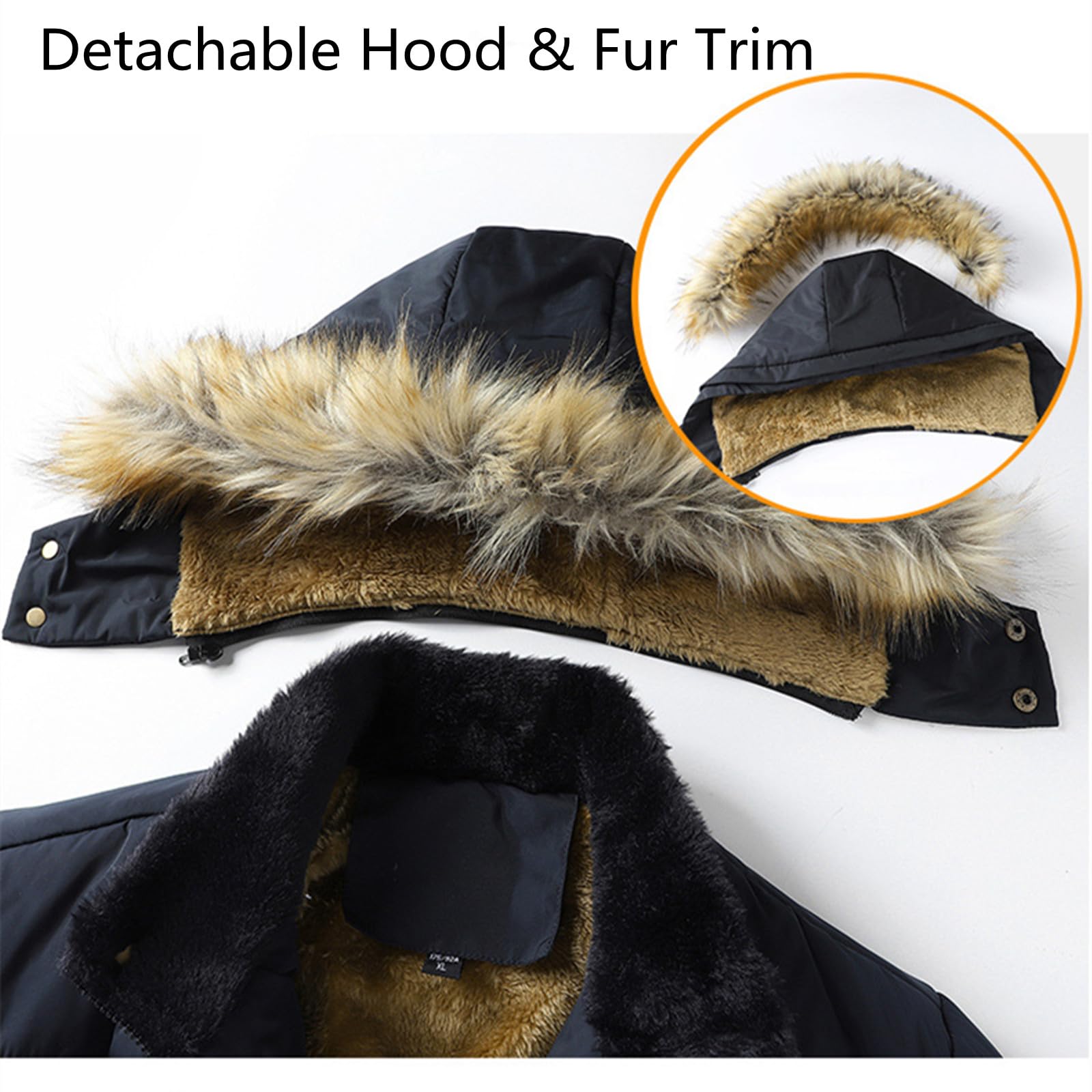 ANUFER Hombres Termal Invierno Chaqueta Parka Forro de Pelusa Gruesa Acolchado de Algodón Abrigo con Capucha de Piel Desmontable