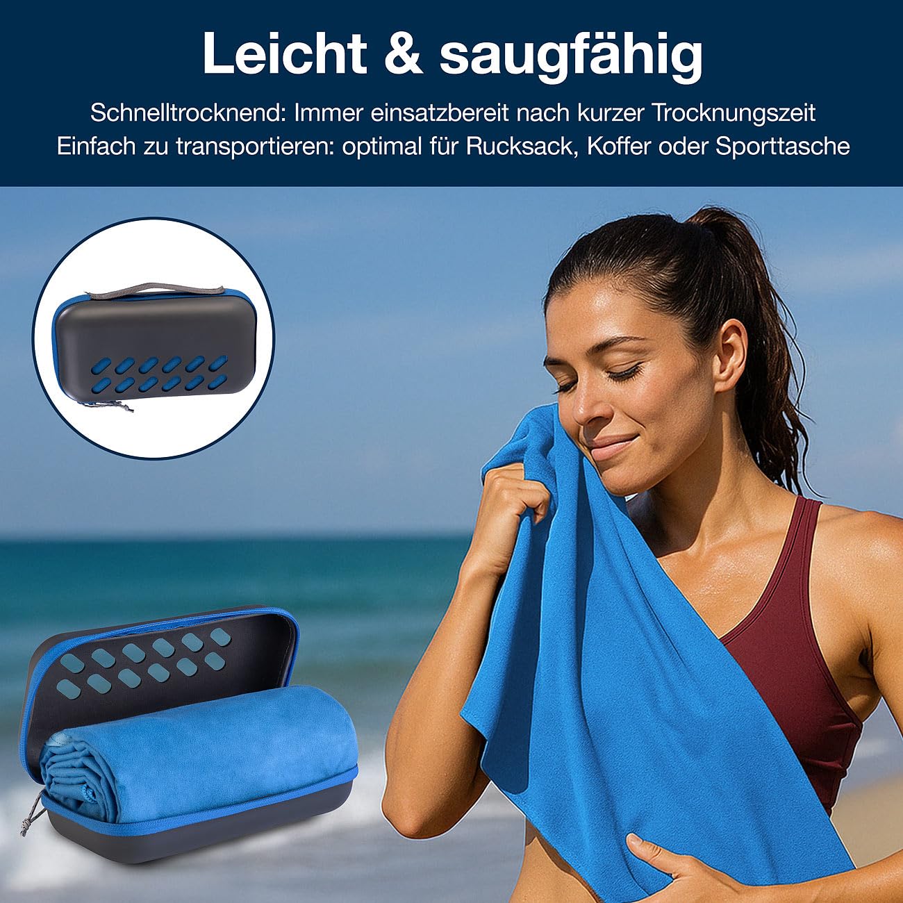 Pearl asciugamani micro: Asciugamano in microfibra, con tasca, asciugatura rapida, blu (asciugamani in microfibra per esterni, asciugamano da trekking)