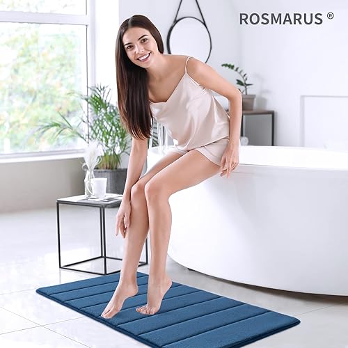 Miniatura 2 de ROSMARUS Tapete de baño de espuma viscoelástica de 20 x 32 pulgadas, tapete de ducha absorbente de agua, alfombras de baño gruesas para baño