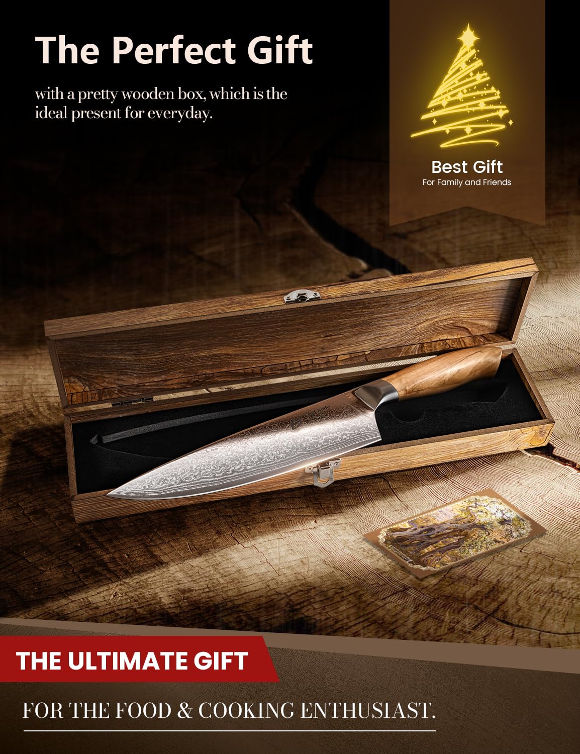 Emojoy 8-Inch Damascus Chef Knife, 67-Layer Japan Steel, Olive Wood Handle — Amazon image 7