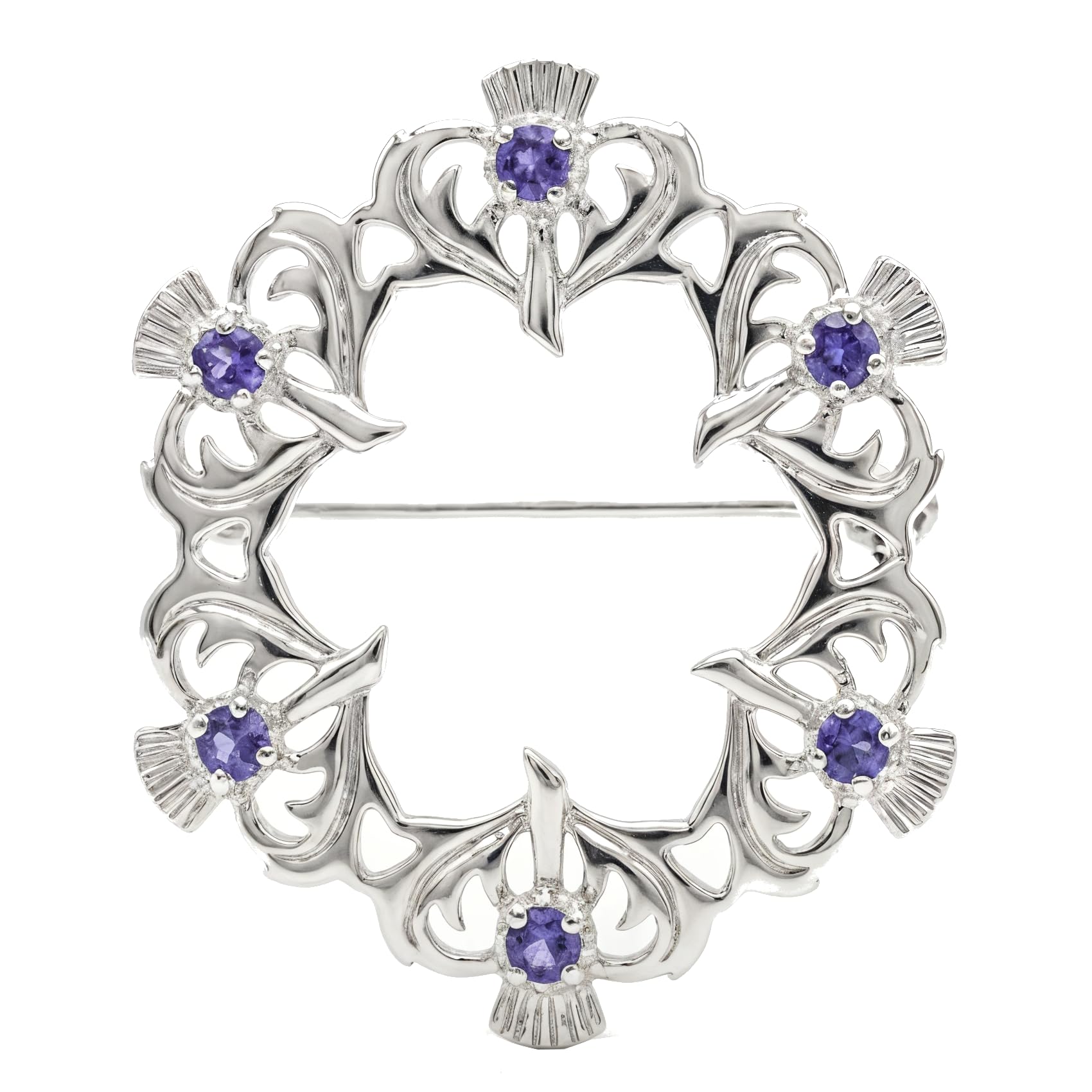 Alexander Castle Damenbrosche mit schottischer Distel aus 925er Sterlingsilber mit echtem Amethyst und Schmuckschatulle – Schottisches Geschenk für Frauen