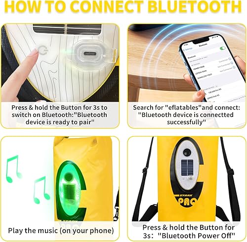 Miniatura 5 de Mochila solar seca de 10 L, altavoz Bluetooth integrado y LED (4 modos de iluminación), recargable solar o USB, impermeable IP66 flotante para