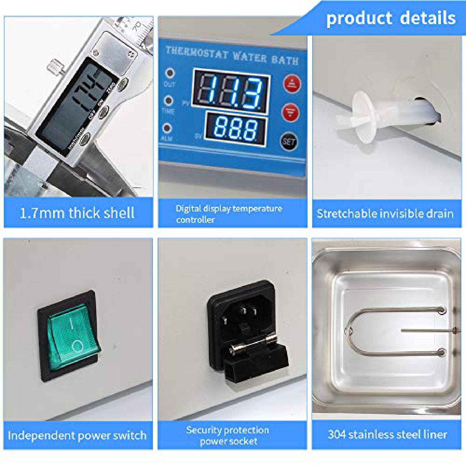 Bagnomaria da Laboratorio Digitale, Bagnomaria Termostatico con Aperture Selezionabili Acciaio Inossidabile 304 Risoluzione 0,01 ℃ Bagnomaria Elettrico A Temperatura Costante per Laboratorio Commerci