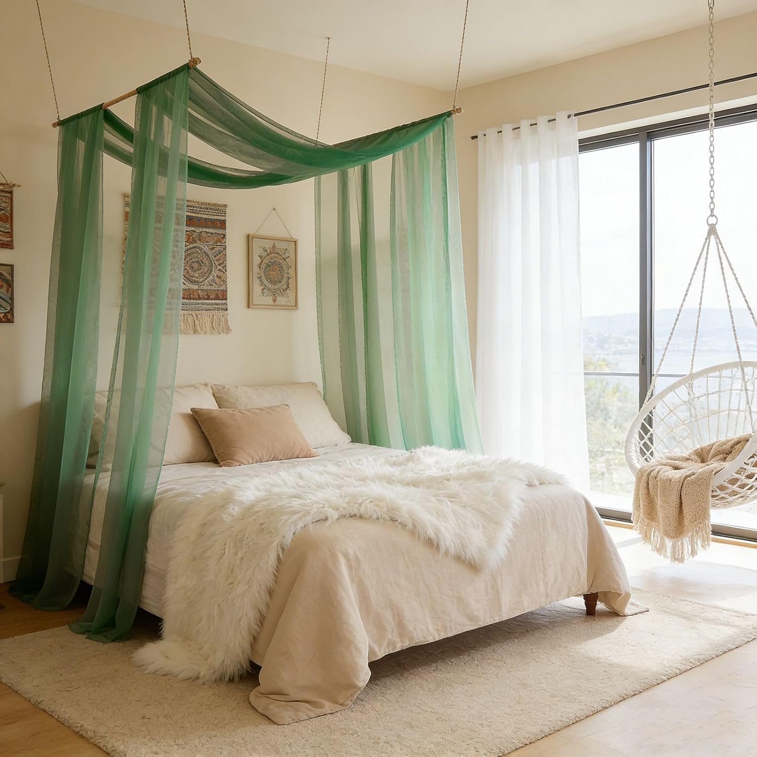Zupora 2 Panel Sheer Canopy Bed Curtains, 30" W x 236" L Polyester Tulle Drapes for King Queen Full Twin Beds, Voile Canopy Scarf for Bedroom Wedding Decor