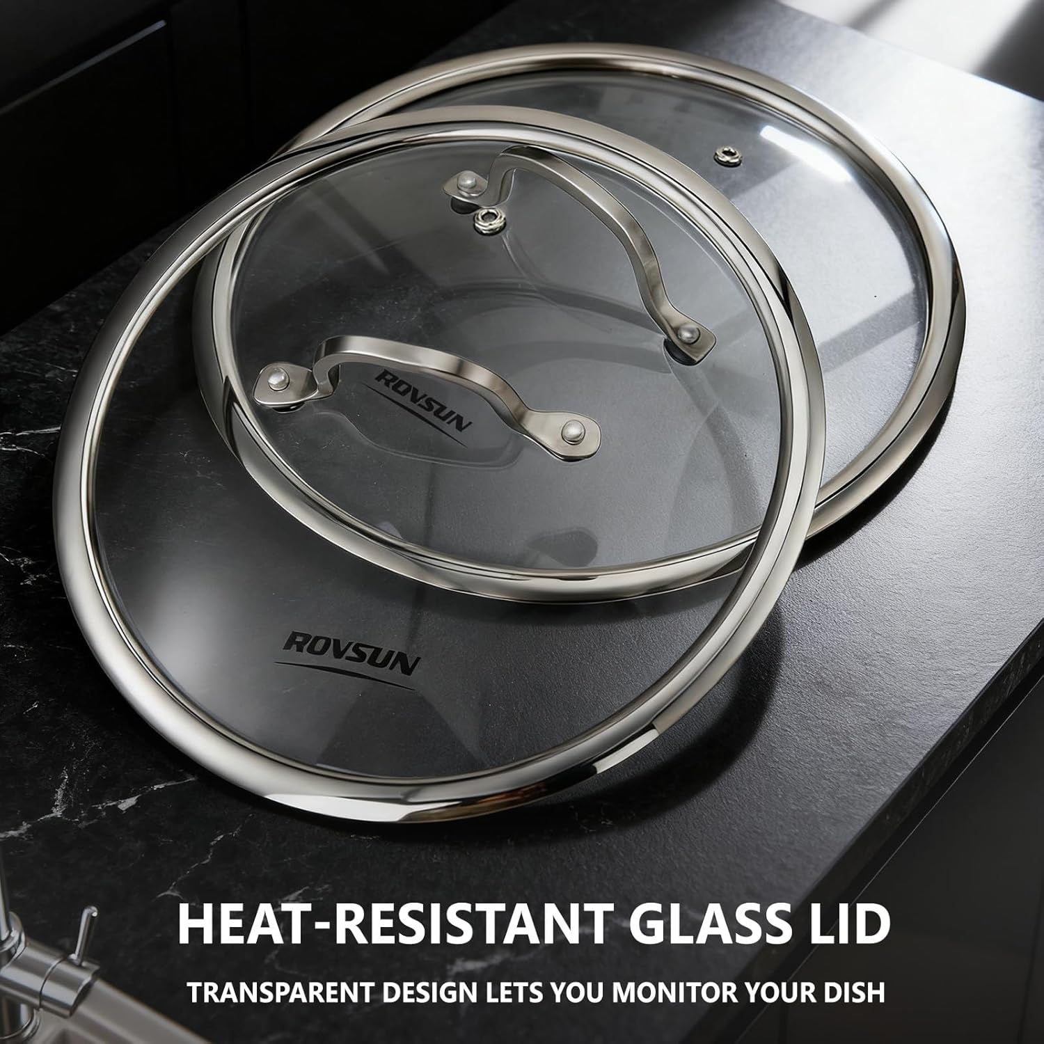 ROVSUN 11 Pcs Non-Stick Cookware Set, Stainless Steel Pots and Pans Set with Lids, Non-Toxic Kitchen Set Chef's Pan, PFOA & PTFE Free, Compatible for All Cooktops