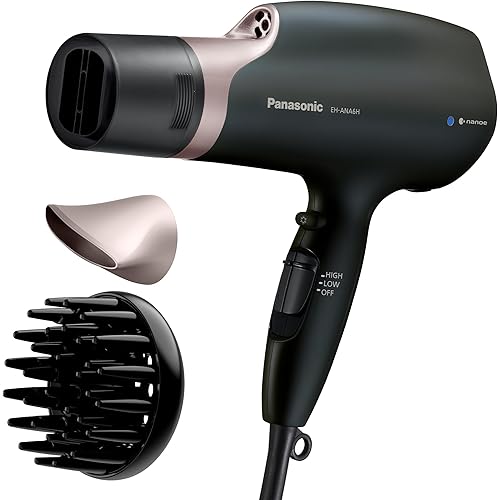 Panasonic Nanoe Salon Hair Dryer with Quick-Dry Oscillating Nozzle, Diffuser Attachment for Curly, Wavy Hair, 3-Speed Heat Setting for Easy Styling & Healthy Hair, EH-ANA6HN (Black/Pink Gold)