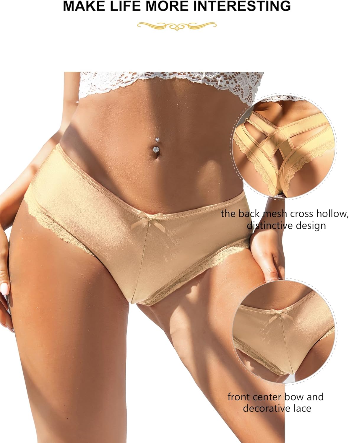 ohmydear Womens Sexy Cheeky Panties Lace Thongs Hipster Back Crisscross Strappy Underwear Plus Size Bikini Briefs XS-4XL - Image 5