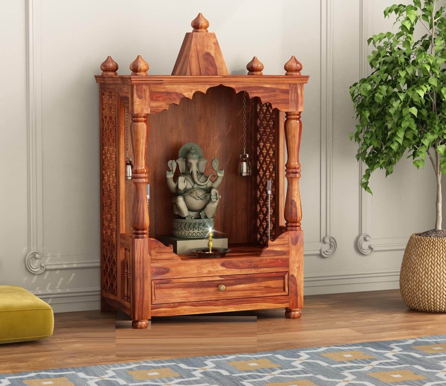 Decorewala Solid Sheesham Wooden Home Temple with 1 Drawer for Home and Offices - Natural Finish discount deal