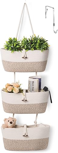 Cesta organizadora de cuerda de algodón, 3 niveles para colgar en la pared, organizador de armario, cestas decorativas para organizar la sala de
