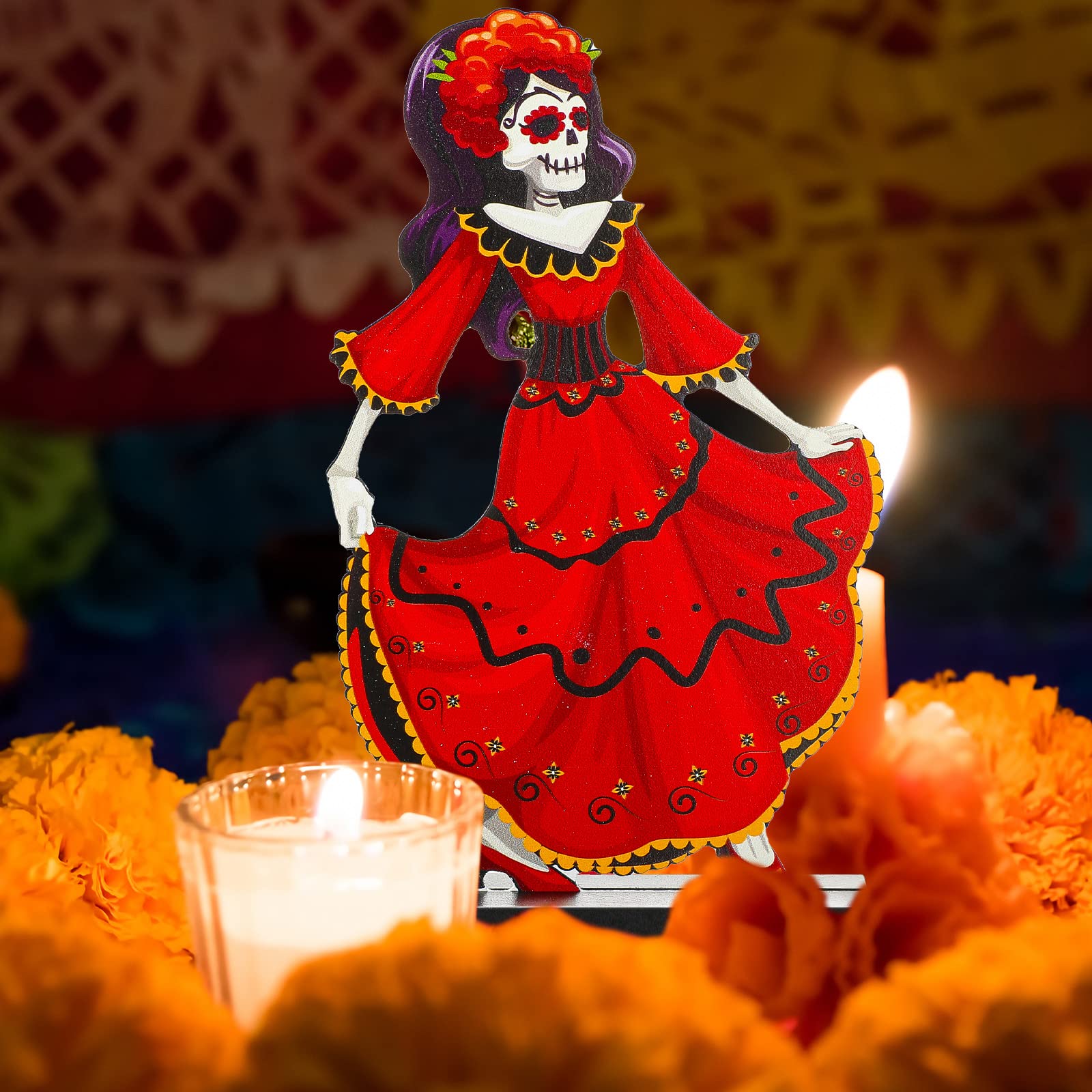 6er Set Tag Der Toten Holzschilder - Día De Los Muertos Dekoration, Bunte Tischaufsteller Für Halloween