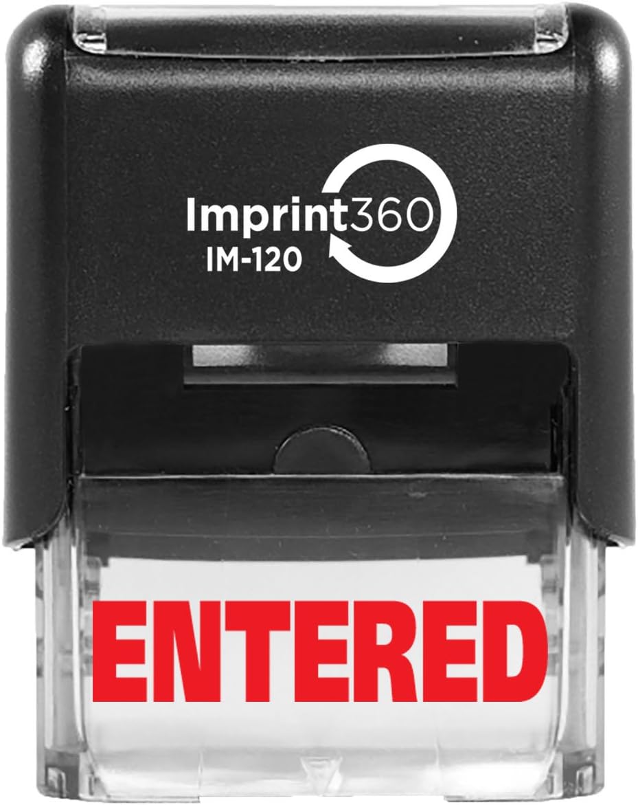 Imprint 360 AS-IMP1028 - Entered, Heavy Duty Commerical Quality Self-Inking Rubber Stamp, Red Ink, 9/16" x 1-1/2" Impression Size, Laser Engraved for Clean, Precise Imprints