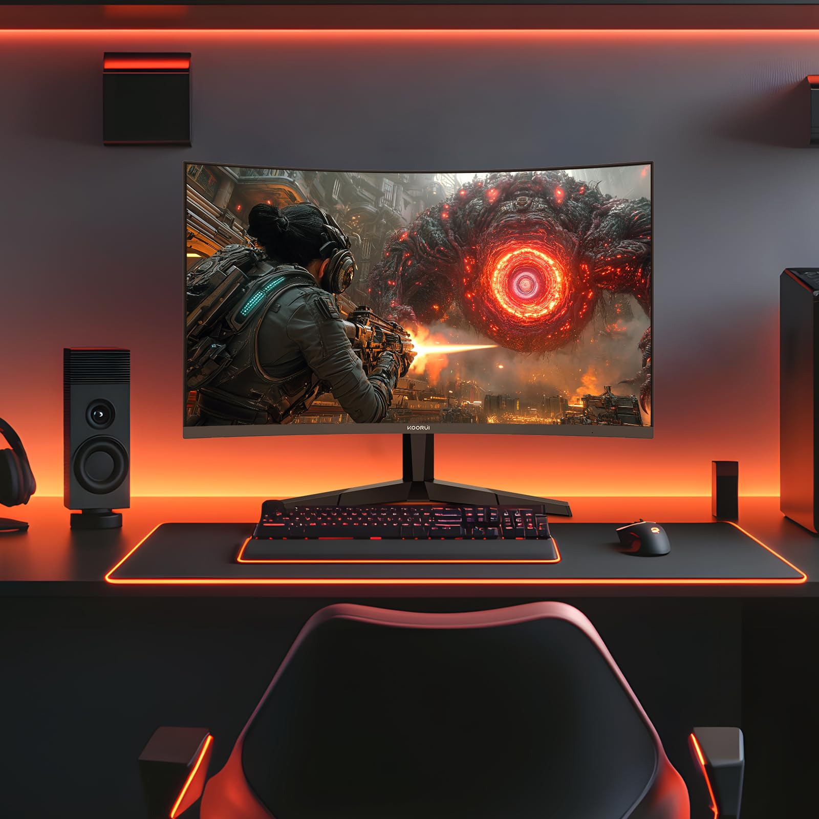 KOORUI 25 Inch Curved Gaming Monitor 240Hz FHD 1080P Computer Monitor, 1500R 1ms MPRT Display, Adaptive Sync, 90% DCI-P3,HDR, Eye Care, Tilt Adjustable, VESA 75x75mm, Black,G2511XC