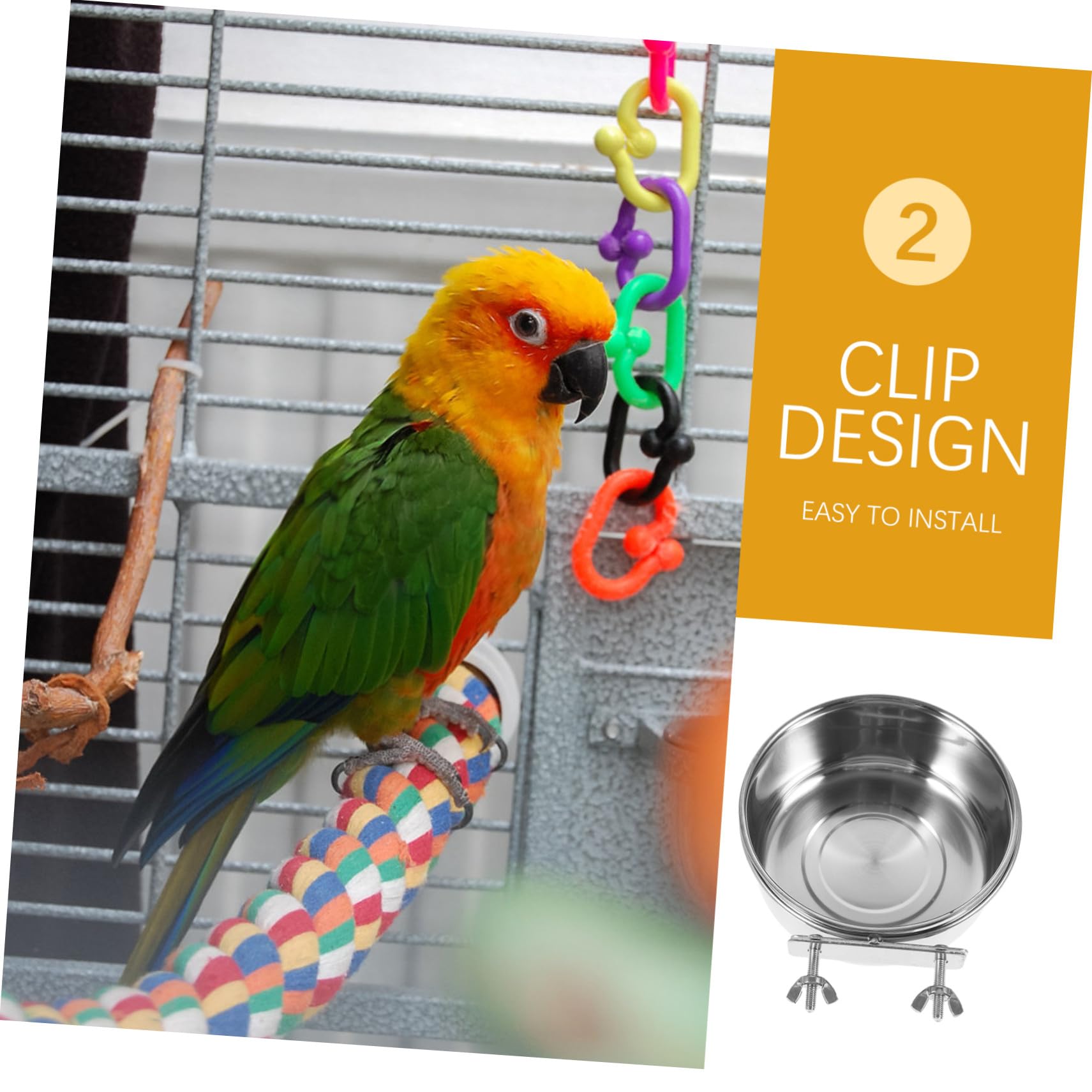 Vogelfutterspender mit Clip für Käfig, 2 Stück aus Legierung, Silber