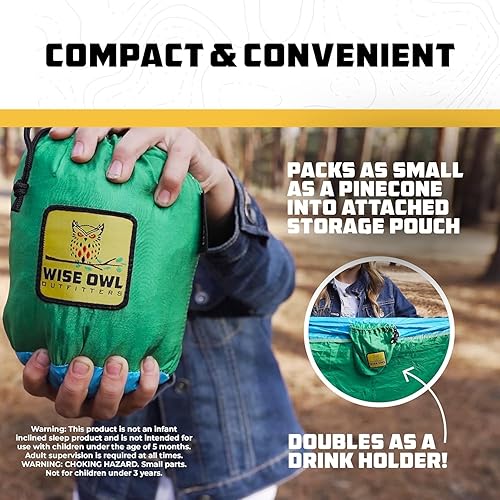Miniatura 7 de Wise Owl Outfitters Hamaca de camping  Hamaca portátil de 500 libras con correas de árbol  viajes, mochileros, senderismo, equipo de campamento al