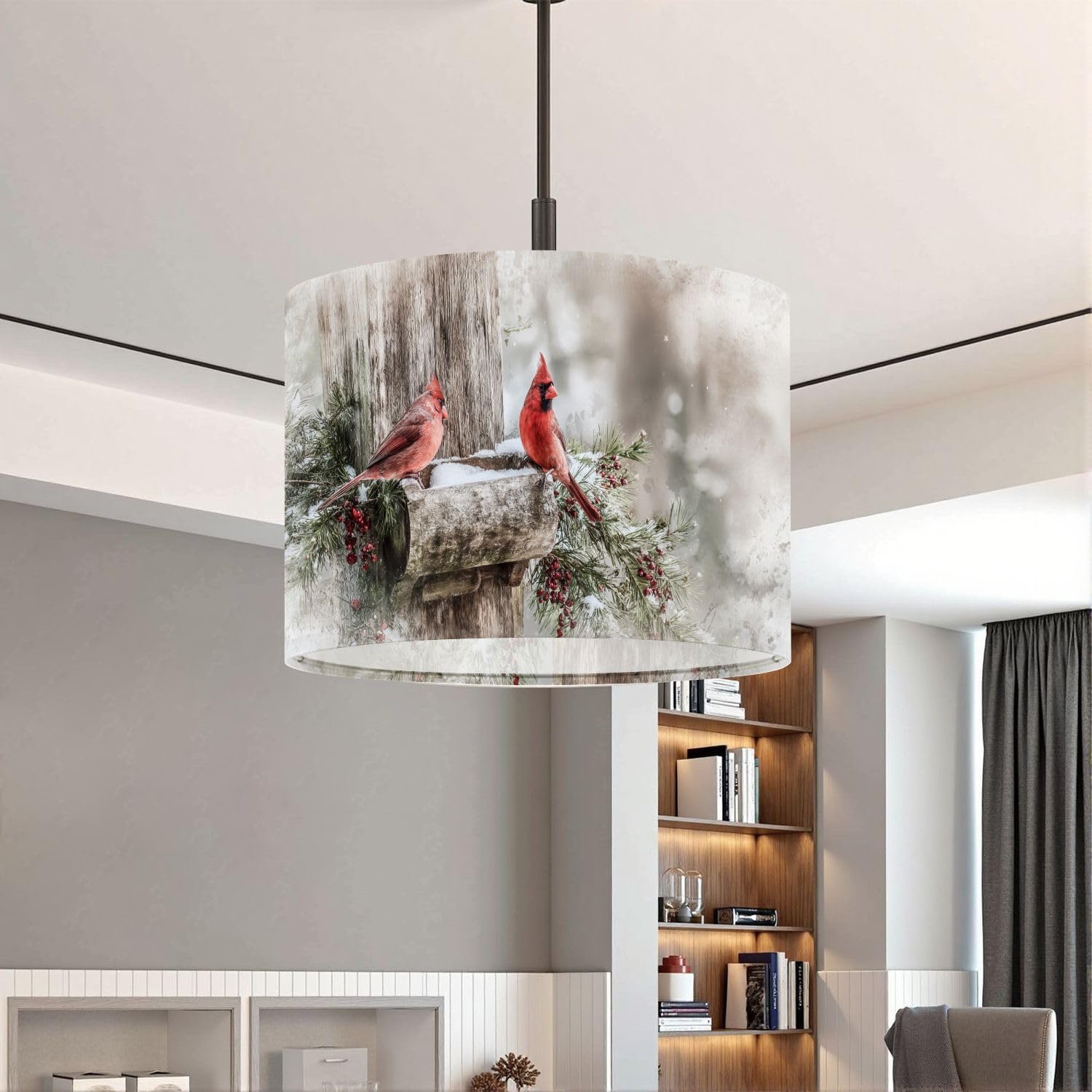 Lampshades Lamp Shades set of 2 Winter Red Birds Branch Berries Nature themed Cardinals Snow Light Shade for Table Lamps Floor Lamps Drum Lamp Shades Lampshade Replacement