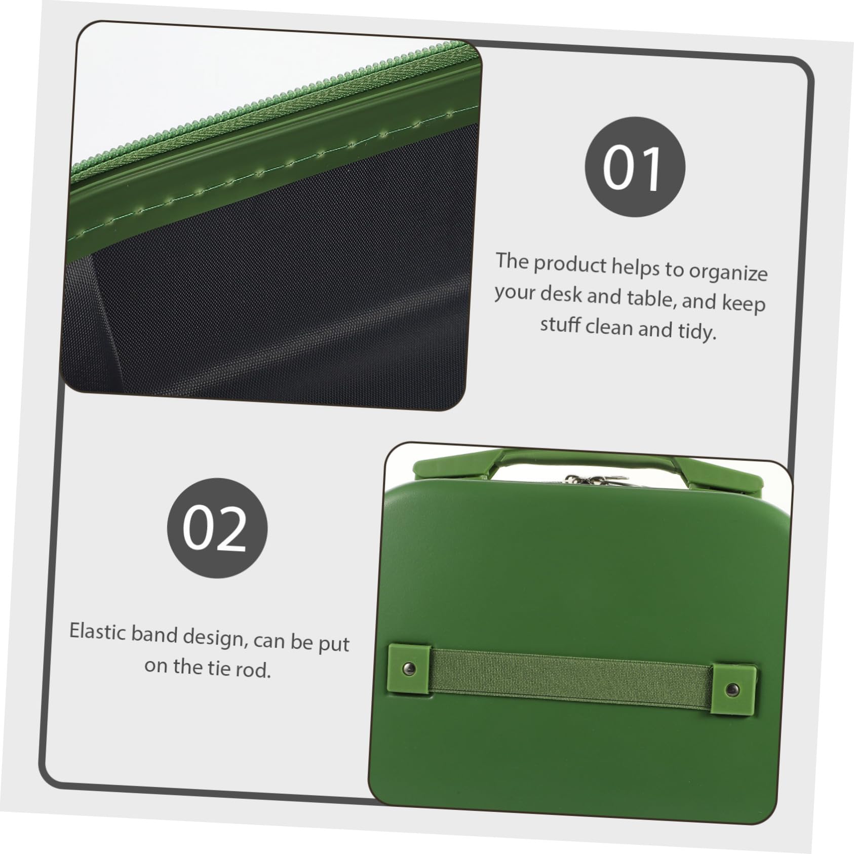Valigetta Trucco da Viaggio in PC Verde Design a Fascia Elastica, Multifunzionale per Studenti e Lavoratori in Ufficio e Scuola