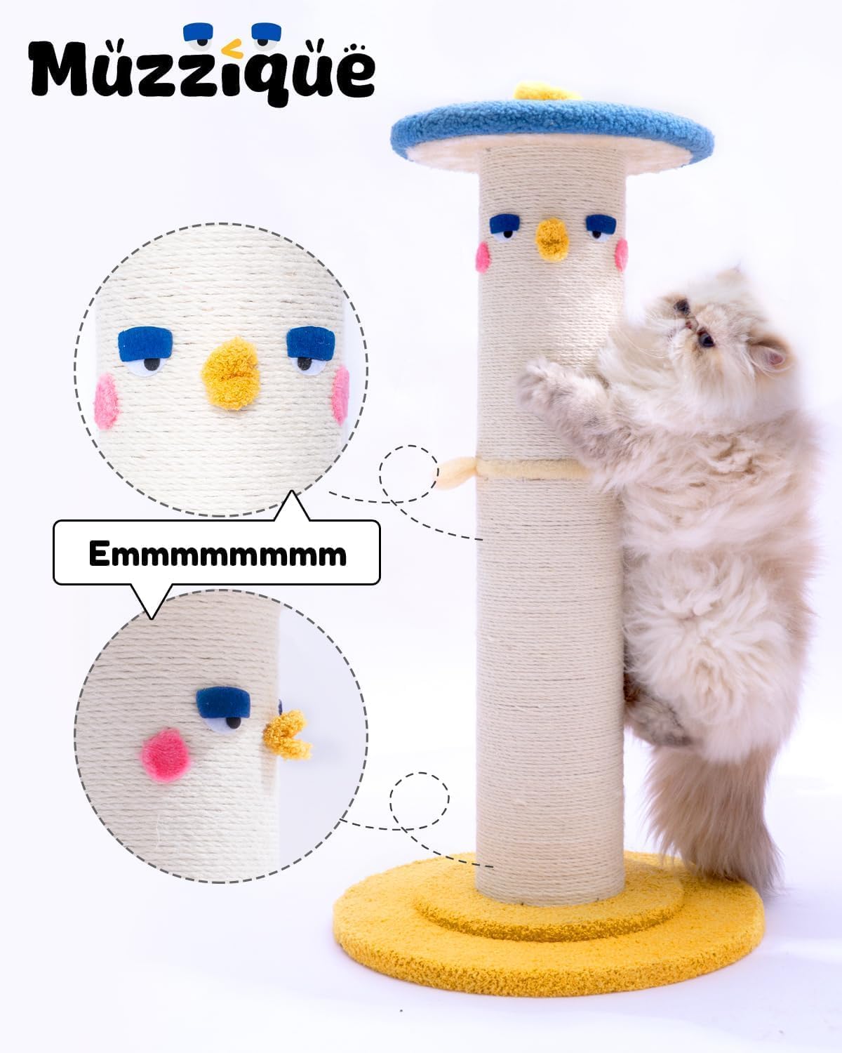 Cute Cat Scratching Post, 31 inch Very Tall Thicker Scratch Post w/Perch Bed, Full Strectch for Indoor Cats, Adult/Kitten/Kitty Sisal Rope Scratcher, Large Play Toy Stand, Adjustable Height Furniture
