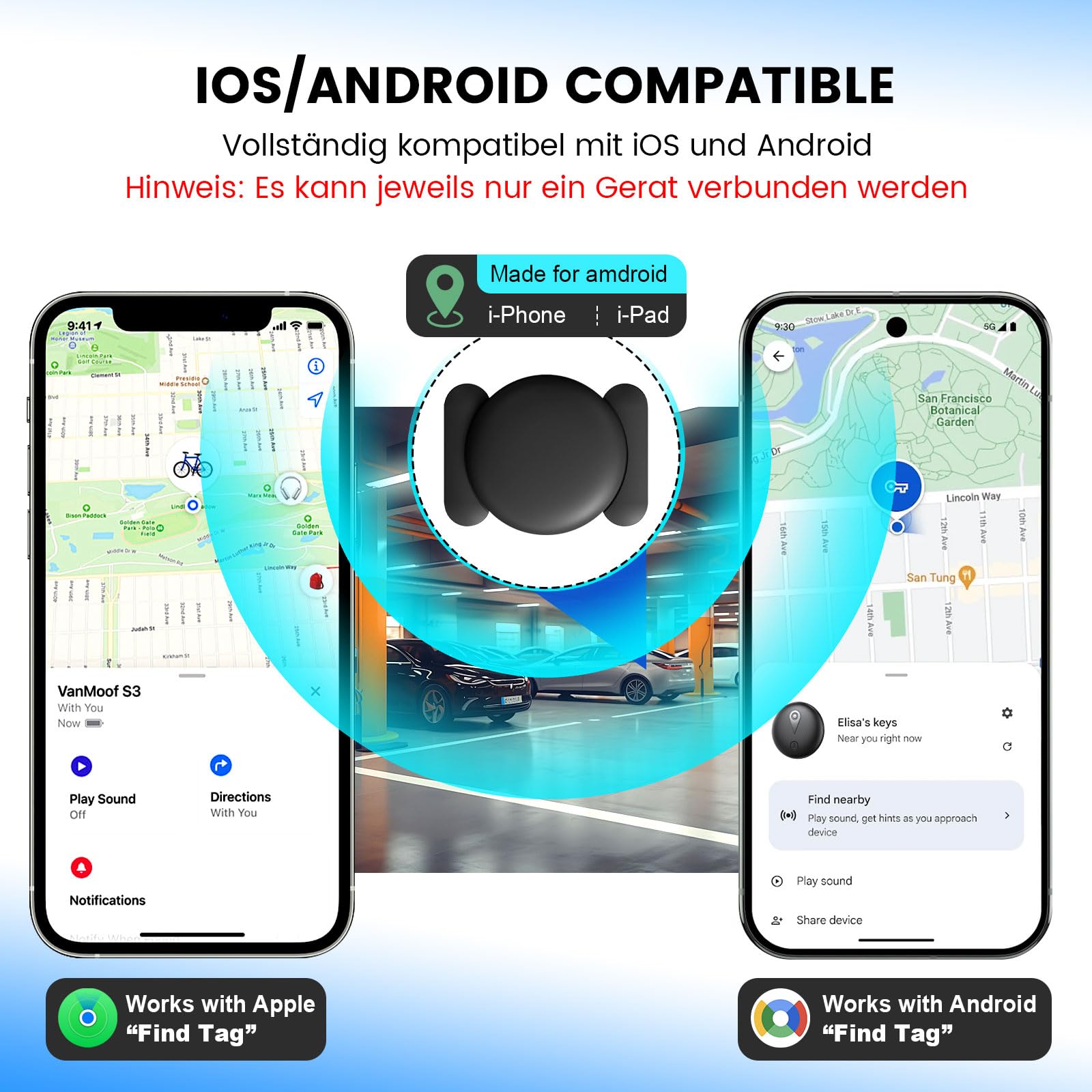Mini Tracker Magnetisch – Fahrzeugortung ohne monatliche Gebühr, Echtzeit-Tracker mit Smartphone-App für Android & iOS, Auto Tracker, für Autos, Fahrräder, Gepäck, Haustiere