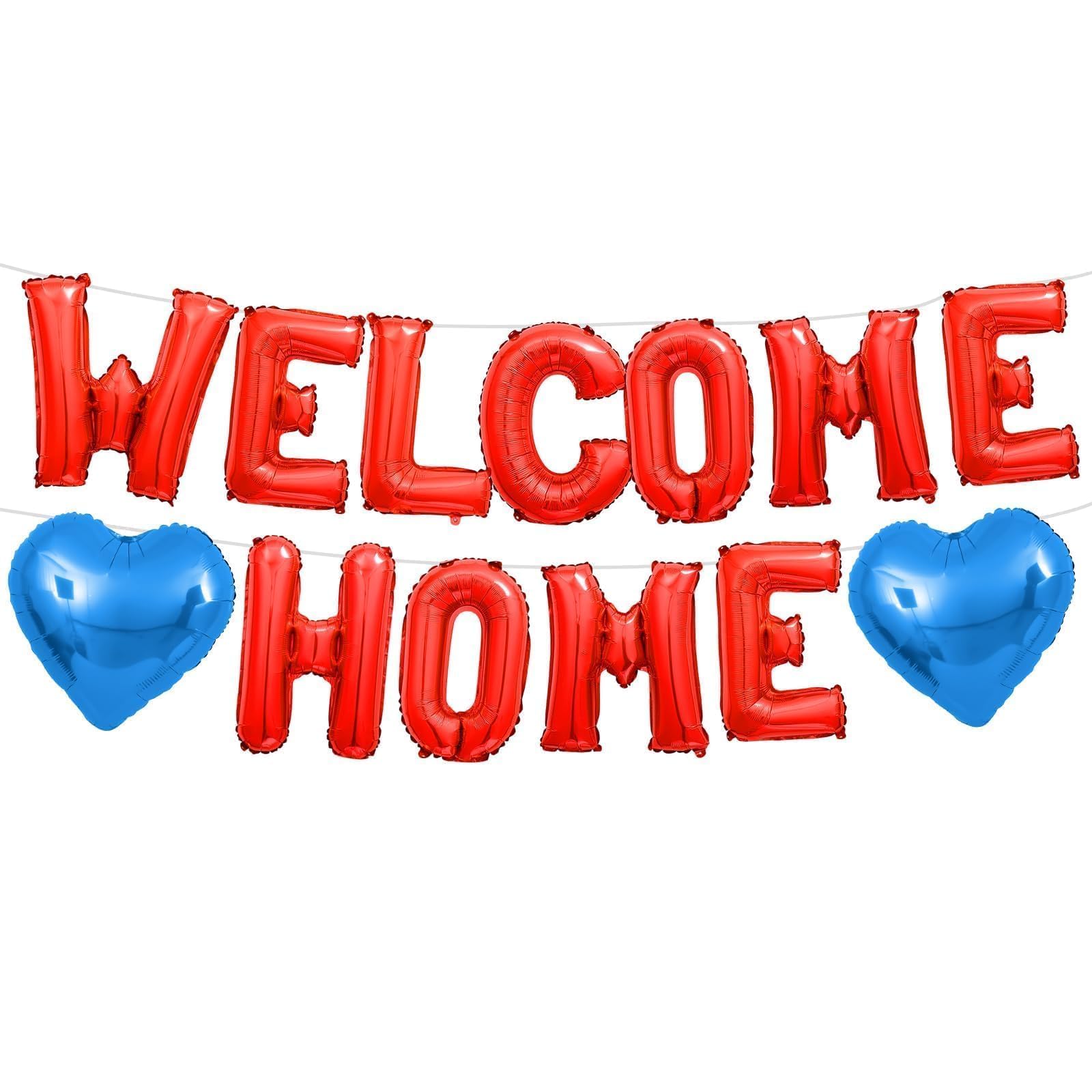 Welcome Home Balloons Blue Red,16Inch Welcome Home Foil Balloons Banner with 18Inch Heart Balloon Welcome Home Party Decorations for Homecoming Party House Warming Party Family Party Decorations