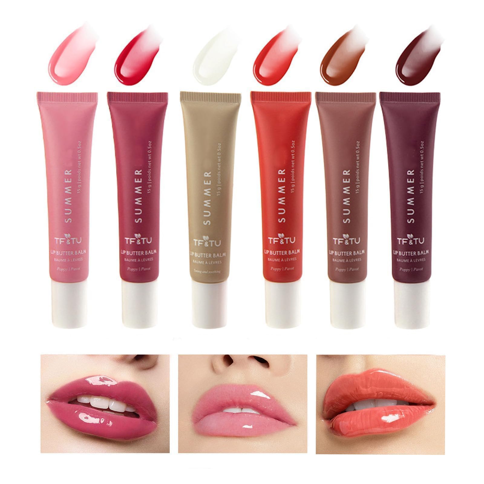 6 Pcs Summer Lip Balm, Summer Lip Gloss, Summer Lip Balm Set Lip Butter Balm Suitable for Nourishing Dry and Cracked Lips Day and Night, Families and Travel for Women Girls