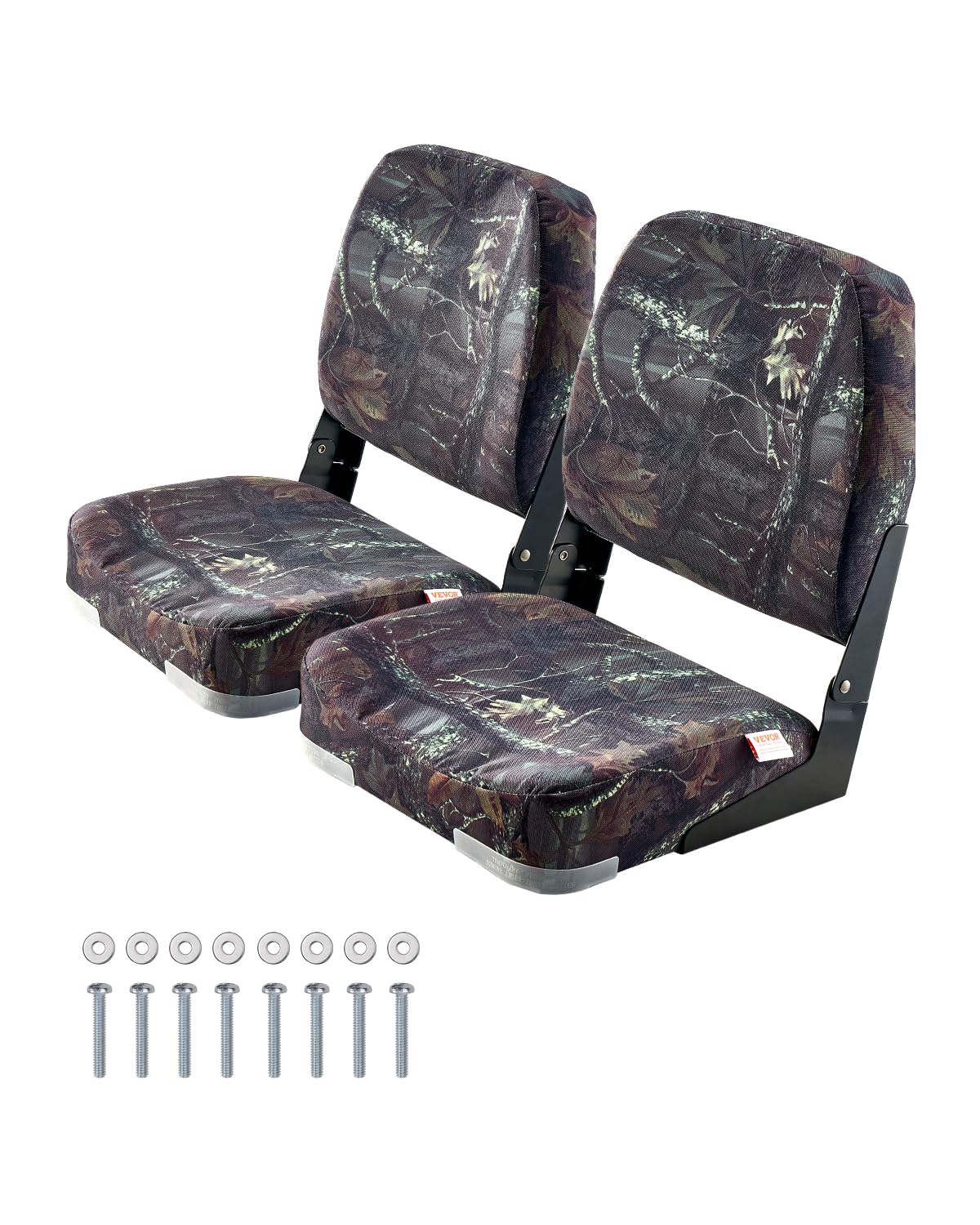 VEVOR Boat Seat, Low Backrest, Folding Kayak Seats with Thickened Sponge Cushion & PU Polyester Fabric, Strong PP Frame, Flip Up Boat Chair for Boats, Yachts, Ships, Camouflage Color (2 Seats)