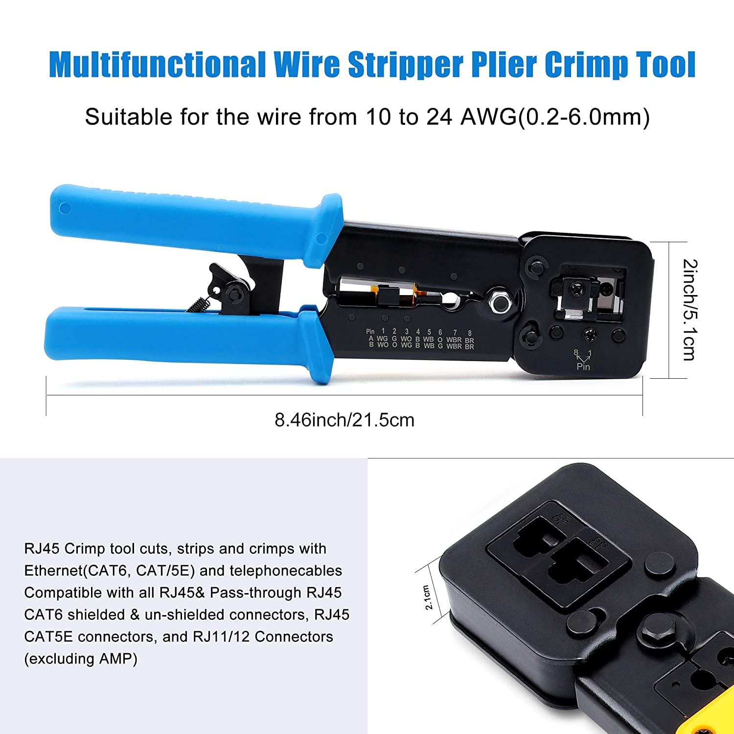 SmartTech Pass Through crimping tool for RJ45 Network Cable Cut Strip Crimp Crimper With Cable Tester RJ45 Cat6 Connector(20),Boots Cover(20) (Passthrough Tool Kit with Cable Tester) - Image 8 thumbnail