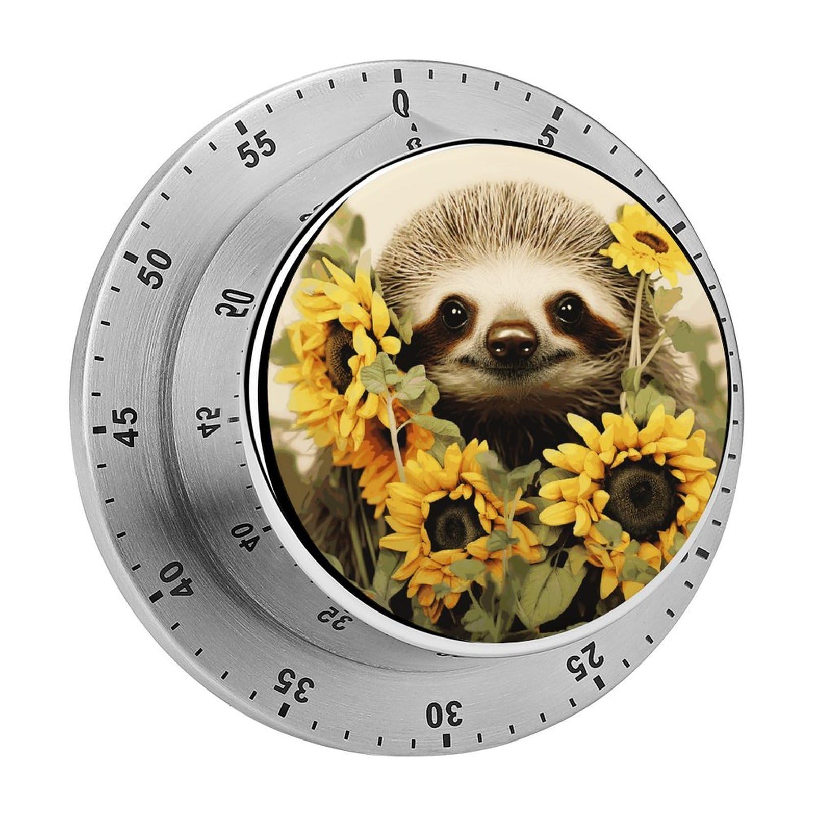 Sloth Sunflower Timer Loud Mechanical Timer Stainless Steel 60-Minute Kitchen Timers Waterproof Chef Cooking Timers Sport Countdown Clock Portable Countdown Alarm Adult