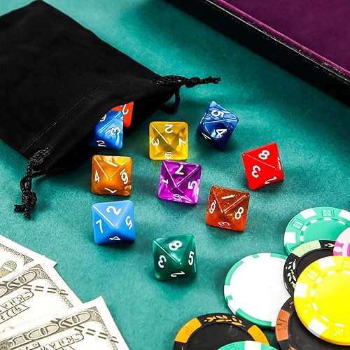 Miniatura 6 de TecUnite Juego de 25 dados poliédricos con bolsa negra para otros juegos de mesa con surtido de varios colores aleatorios (transparente y puntos, 8
