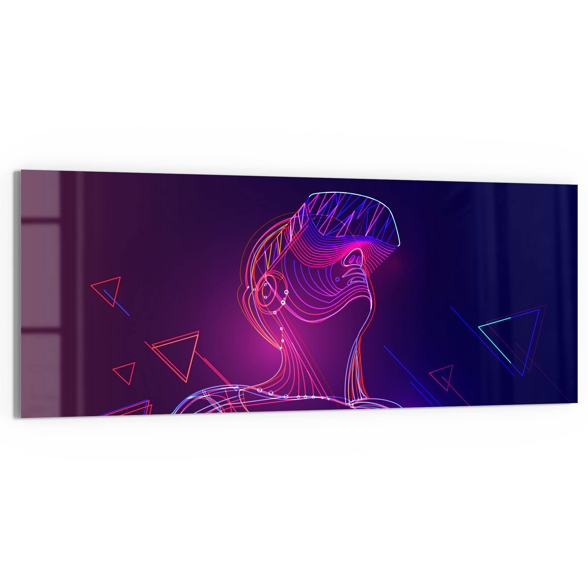 DEQORI Obraz na szkle z prawdziwego szkła | motyw "Człowiek z okularami VR" | poziomo jednoczęściowy 150 x 60 cm | piękna dekoracja | obraz ścienny do salonu, sypialni, korytarza i kuchni | nowoczesna dekoracja ścienna