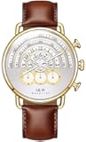 Luxury Men's Big Dial Chronograph Sapphire Glass Waterproof Quartz Black Leather Gold Watches