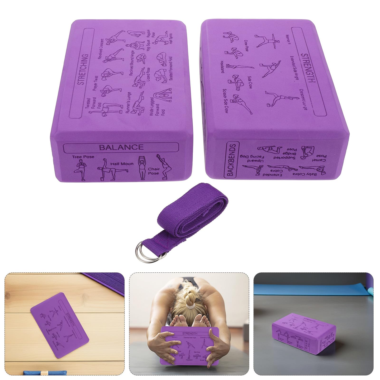 MAGICLULU Bloques de Yoga Espuma Eva Antideslizantes Alta Densidad 23x15x7,6 Cm Pack 2 Unidades Color Morado Principiantes y Niños para Estiramientos Flexibilidad y Pilates en Casa