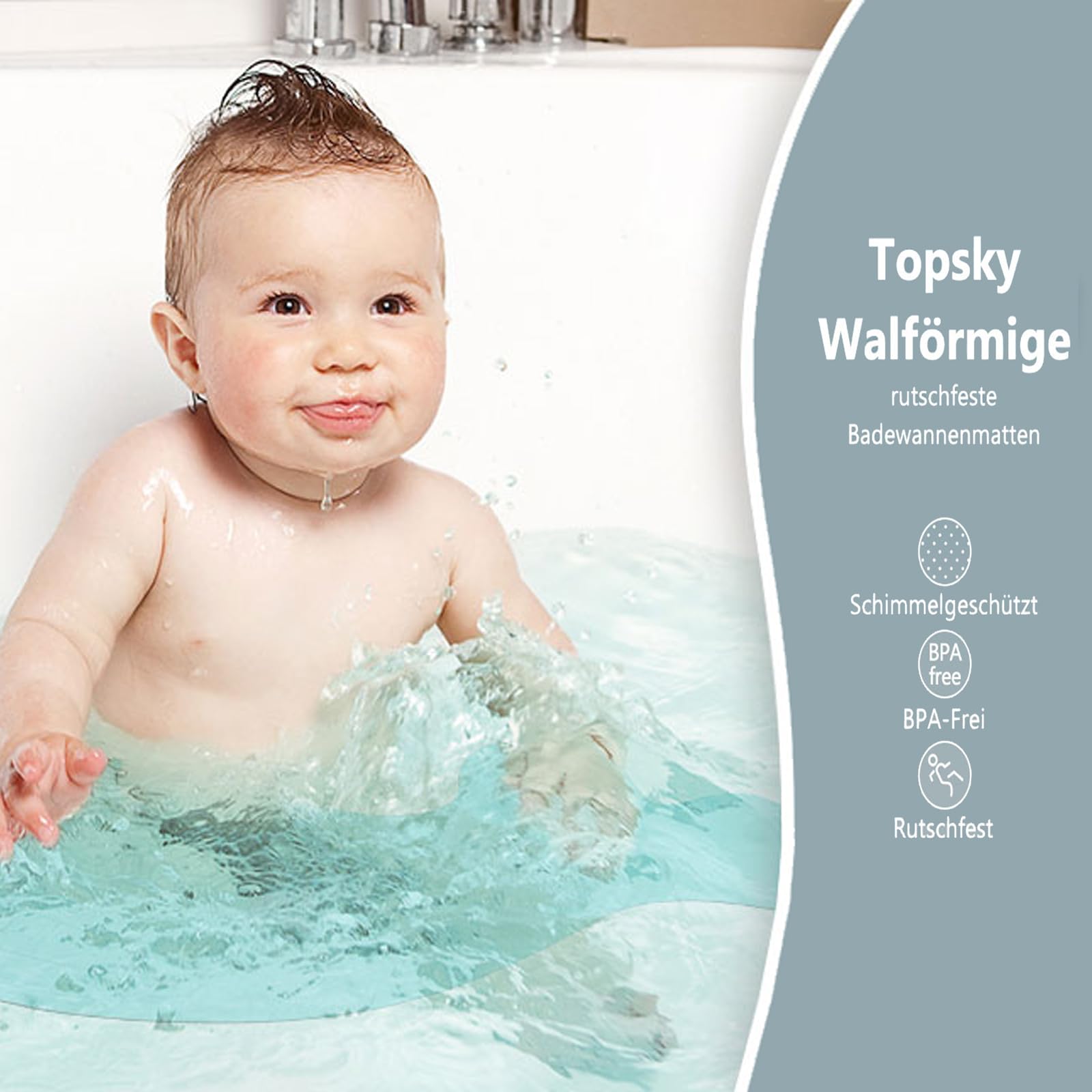 Antypoślizgowe maty do wanny dla dzieci, w 100% wolne od BPA, 75 x 35 cm, mata antypoślizgowa do wanny, pod prysznic, można prać w pralce, odporne na pleśń, mata łazienkowa do wanny dla dzieci