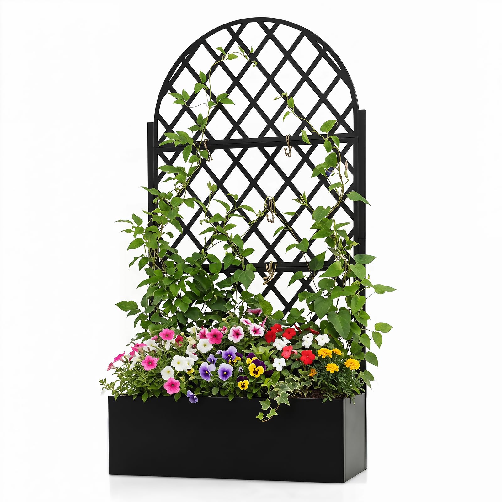 Cama elevada de jardín de metal con enrejado y agujeros de drenaje para terraza