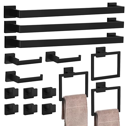 15-Pieces Matte Black Bathroom Accessories Set, 23.6 Inch Bath Towel