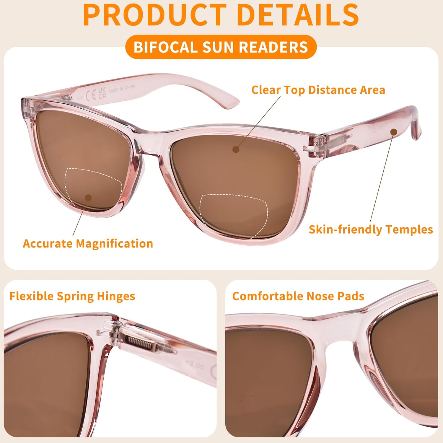 Bifocal Reading Sunglasses for Women Men Stylish Outdoor UV Protection Reader Sunglasses Spring Hinges - Image 3