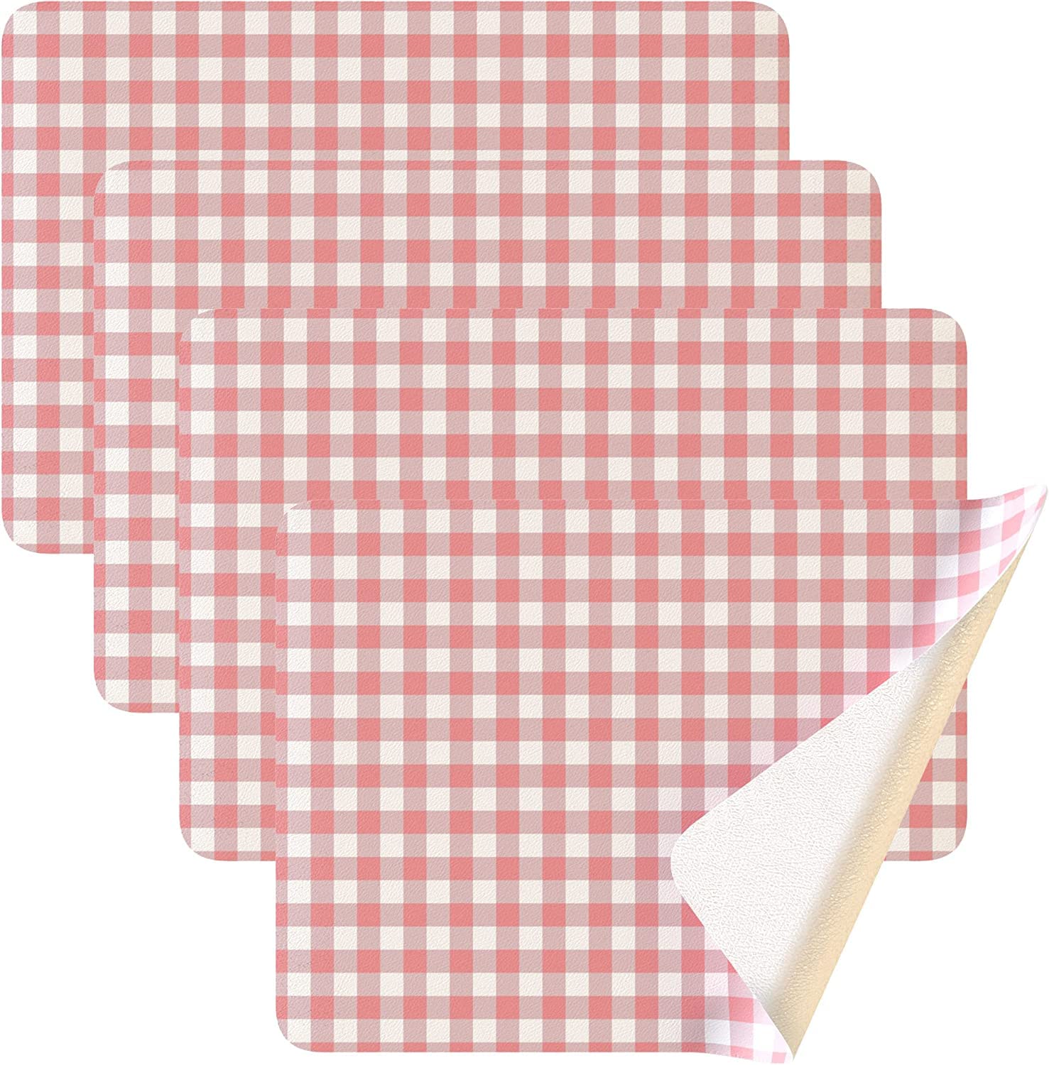 Photo 1 of ****BUNDLE PACK OF 2**** Vegan Leather PVC Red Placemats Set of 4 - Easy to Clean - Machine Washable, Heat Resistant, Non Slip, Stain Resistant - Kid Friendly Farmhouse Design Kitchen Table Place Mats - Indoor Or Outdoor Use