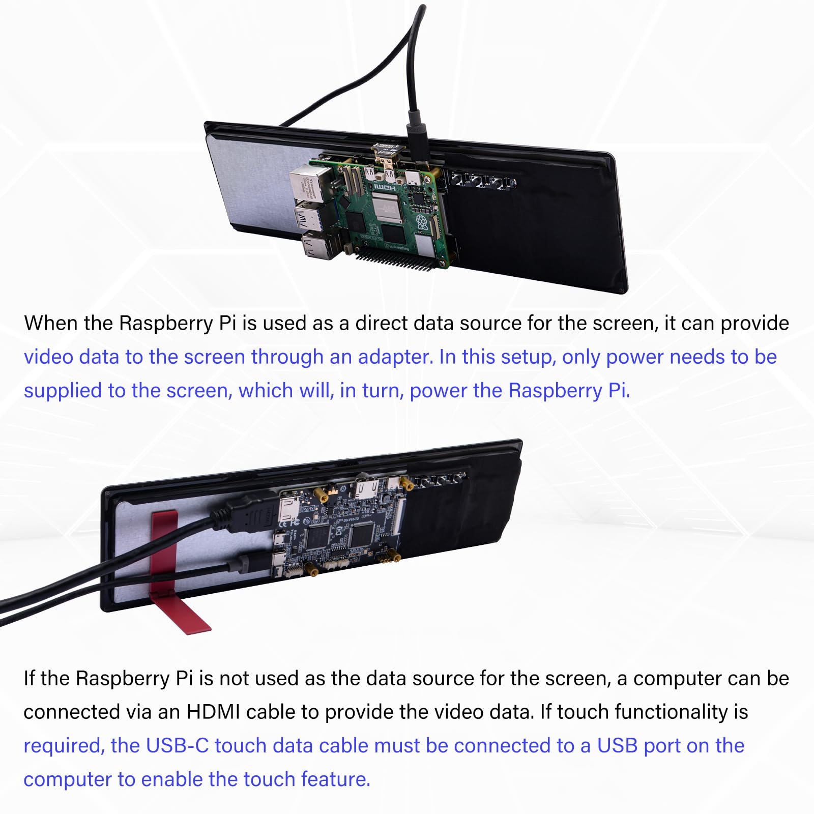 GeeekPi 11,26-calowy pojemnościowy ekran dotykowy dla Raspberry Pi 5, HDMI IPS LCD Monitor 1920X440 dla Raspberry Pi 4B/3B+/3B, z otworami montażowymi do montażu tablicy Pi