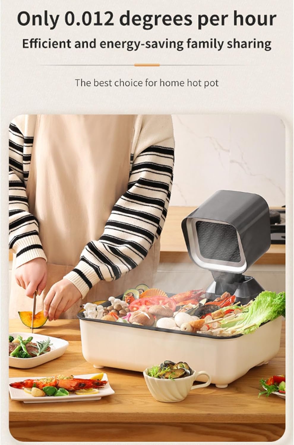 Ejoyous Portable Range Hood in a kitchen setting during hot pot cooking