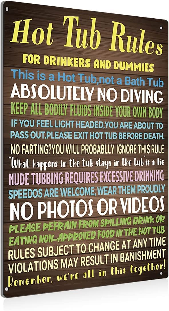 Yunking Style-476 Funny Tin Signs Hot Tub Rules Metal Tin Sign Vintage Decoration Garage Home Garden Cafes Kitchen Wall Antique Tin Signs 12X8 Inch
