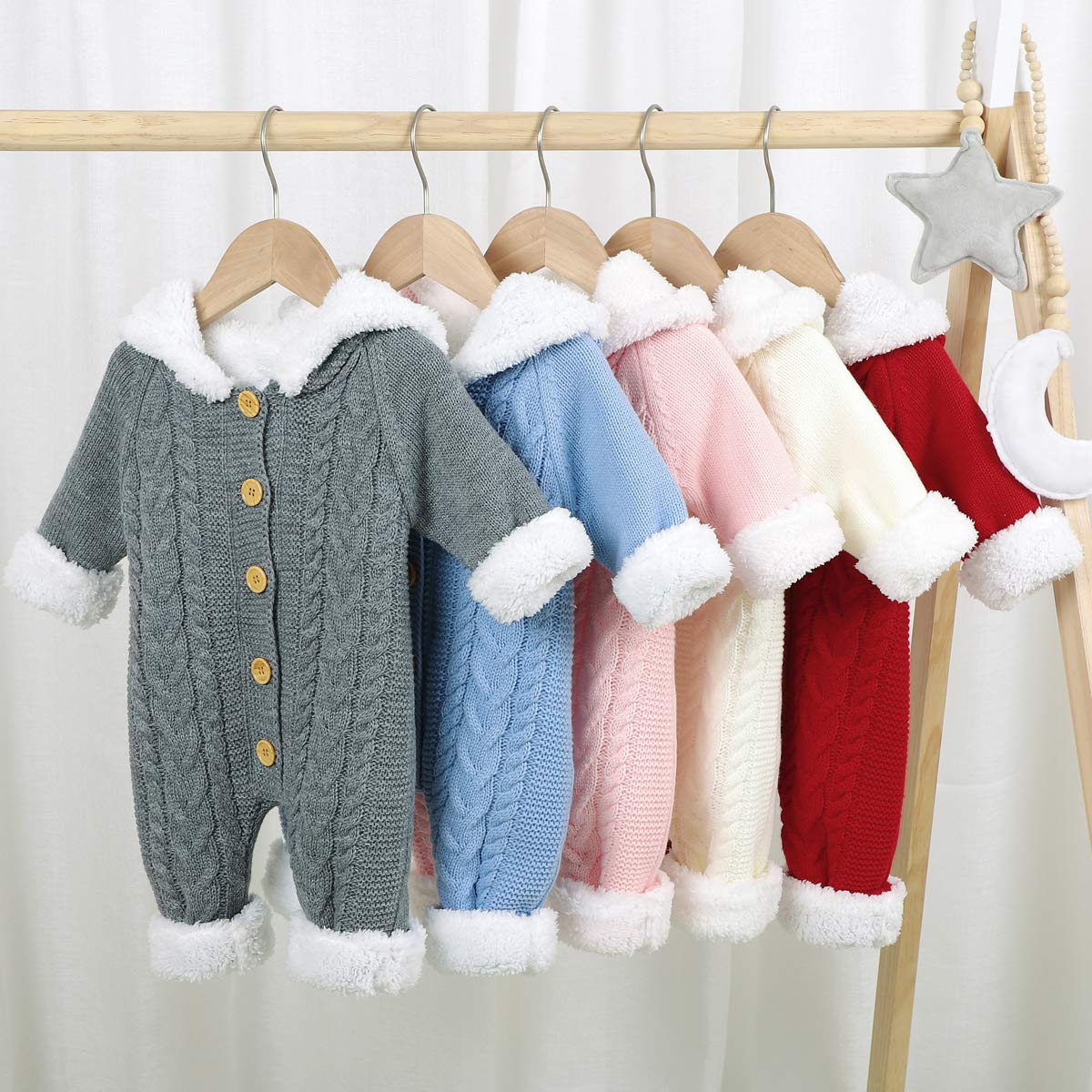 Haokaini Bebé Recién Nacido con Capucha Mameluco de Punto Suéter de Lana Más Cálido Traje de Nieve Mono Overoles Peleles Ropa de Abrigo de Invierno Infantil para Niños Niñas
