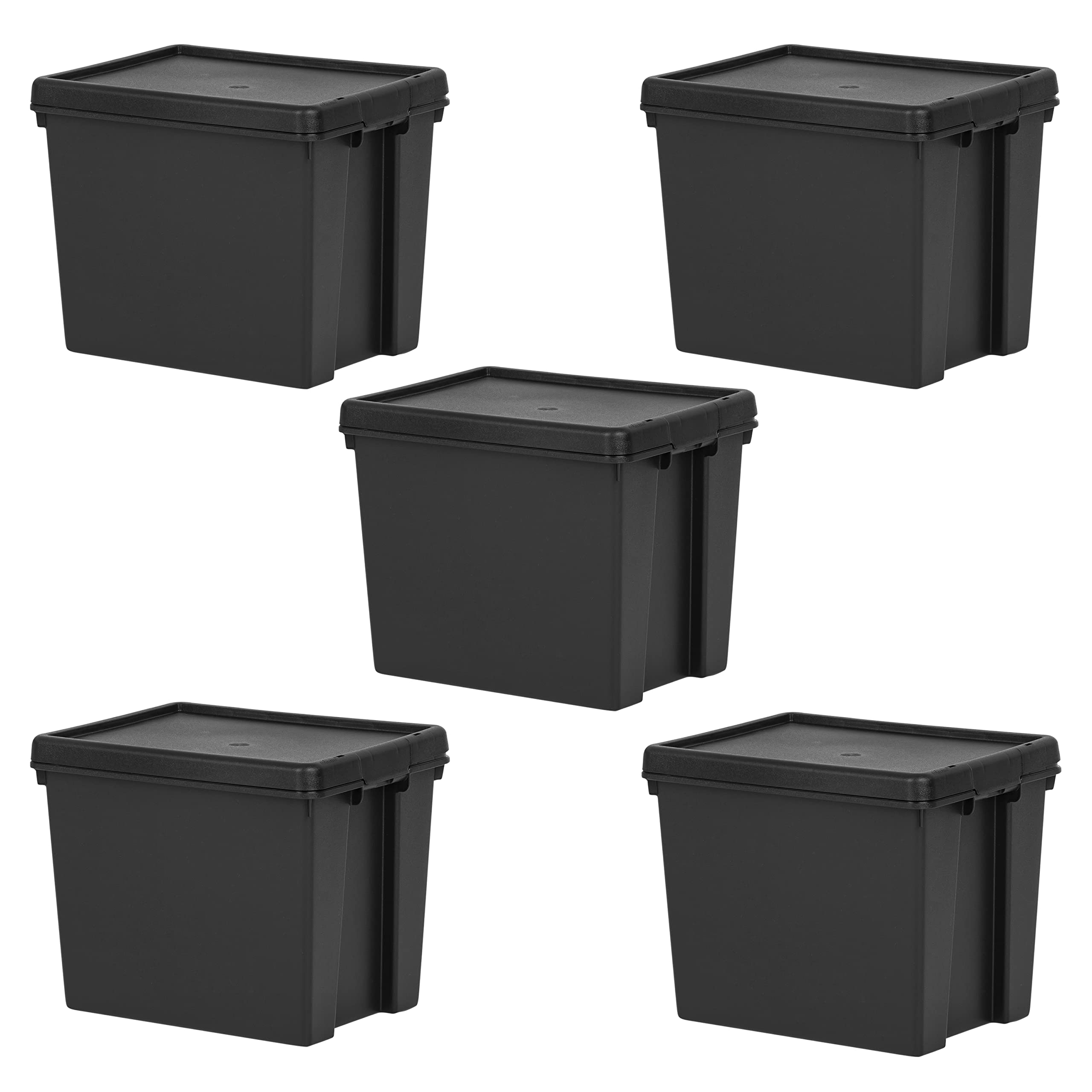 [Pack of 5] Heavy Duty 100% Recycled Black BAM Containers with Airtight Snap Lid- Stackable Strong Storage Boxes for Home Office - Stationery, Toys, Shoes Storage Box Organiser (24 Litre Black Bam)