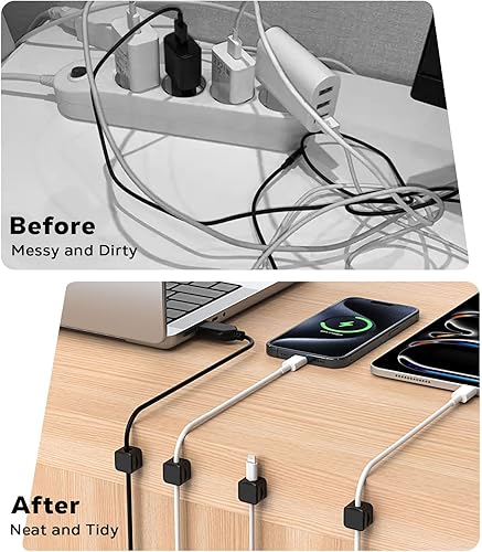 Miniatura 3 de MoKo Paquete de 8 clips magnéticos para cables, organizador de cables de escritorio, soporte de cable adhesivo, soporte para cables para mesita de