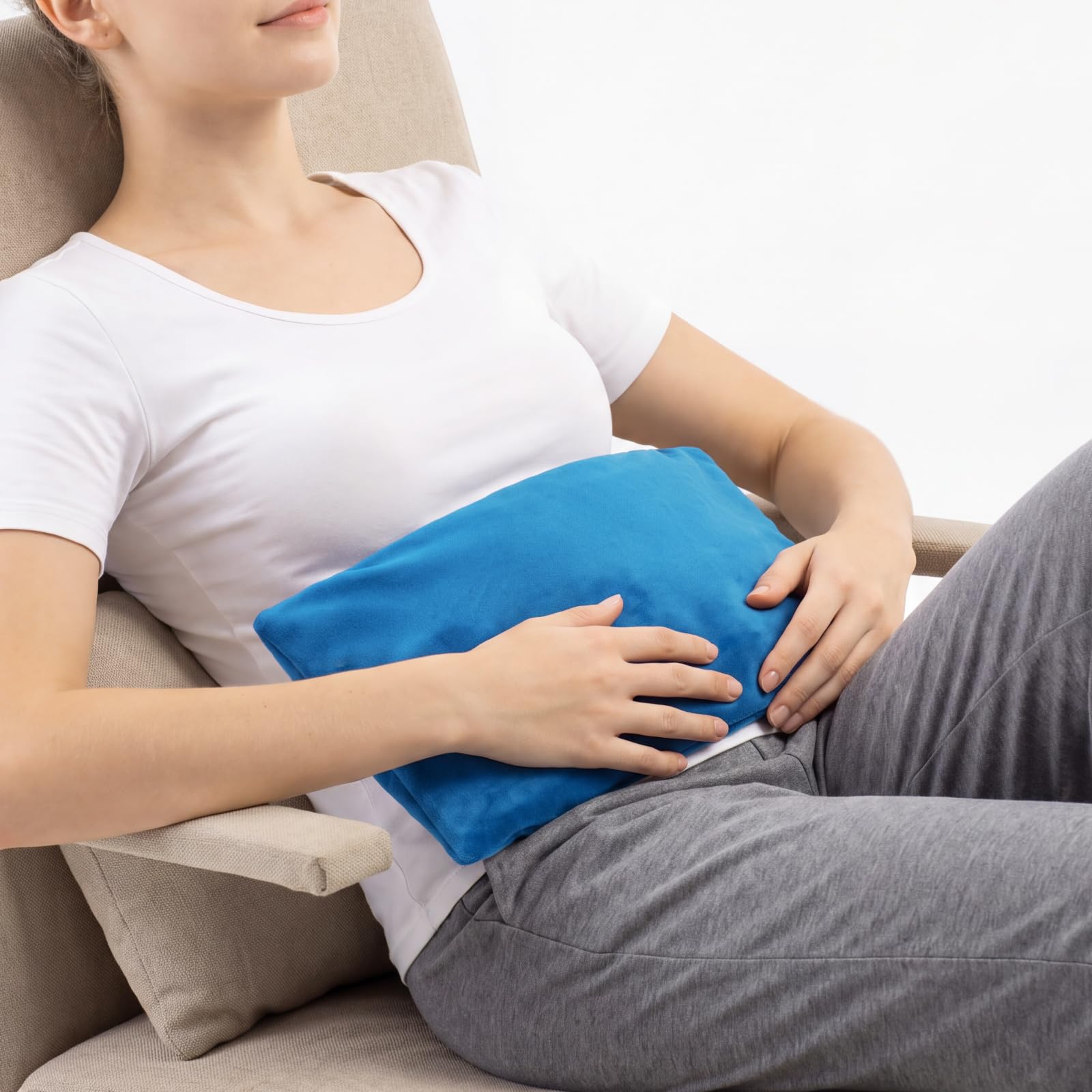 Microwavable Heating Pad with Washable Cover, 8 x 18 Microwave Heating Pad for Neck and Shoulders, Moist Heat Bean Bag Warm Compress for Knee, Joints, Wrist, Abdomen (Light Blue)