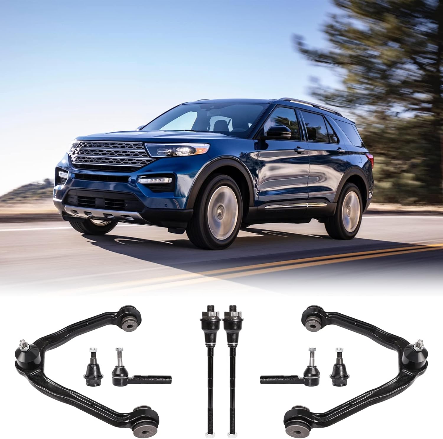 LCWRGS 8pcs RWD Front Suspension Kit For 1999-2006 Chevy Silverado GMC Sierra 1500 2 Upper Control Arms 2 Lower Ball Joints 4 Outer Inner Tie Rods