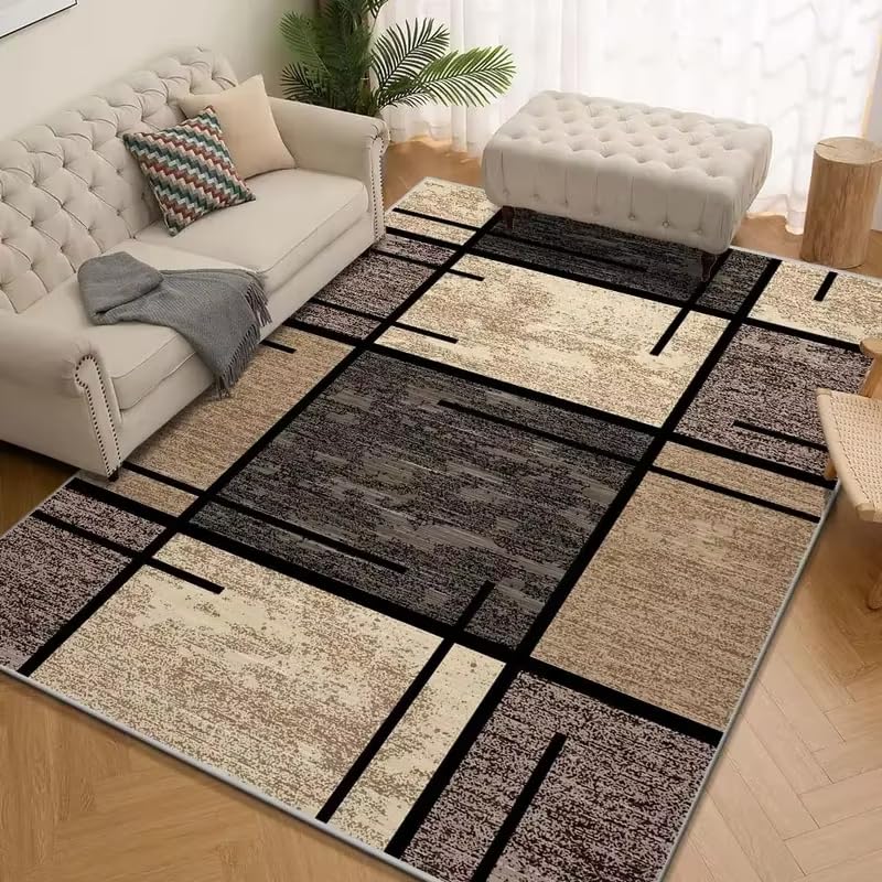 Tapis géométrique léger marron grand format pliable pour chambre