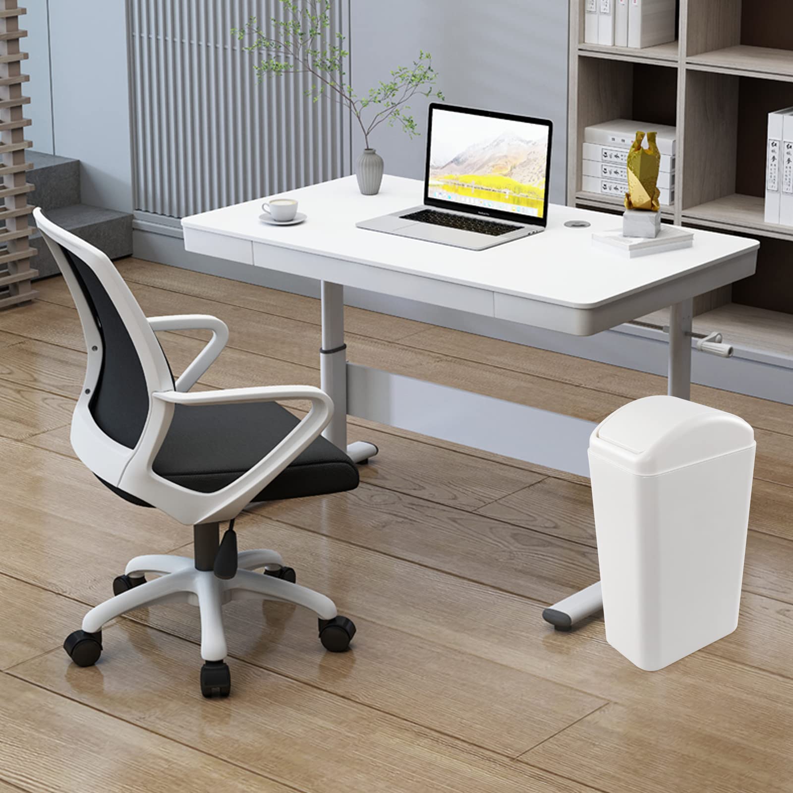 Poubelle Étroite Avec Couvercle Basculant - 6L, Plastique, Pour Salle De Bain, Cuisine, Bureau