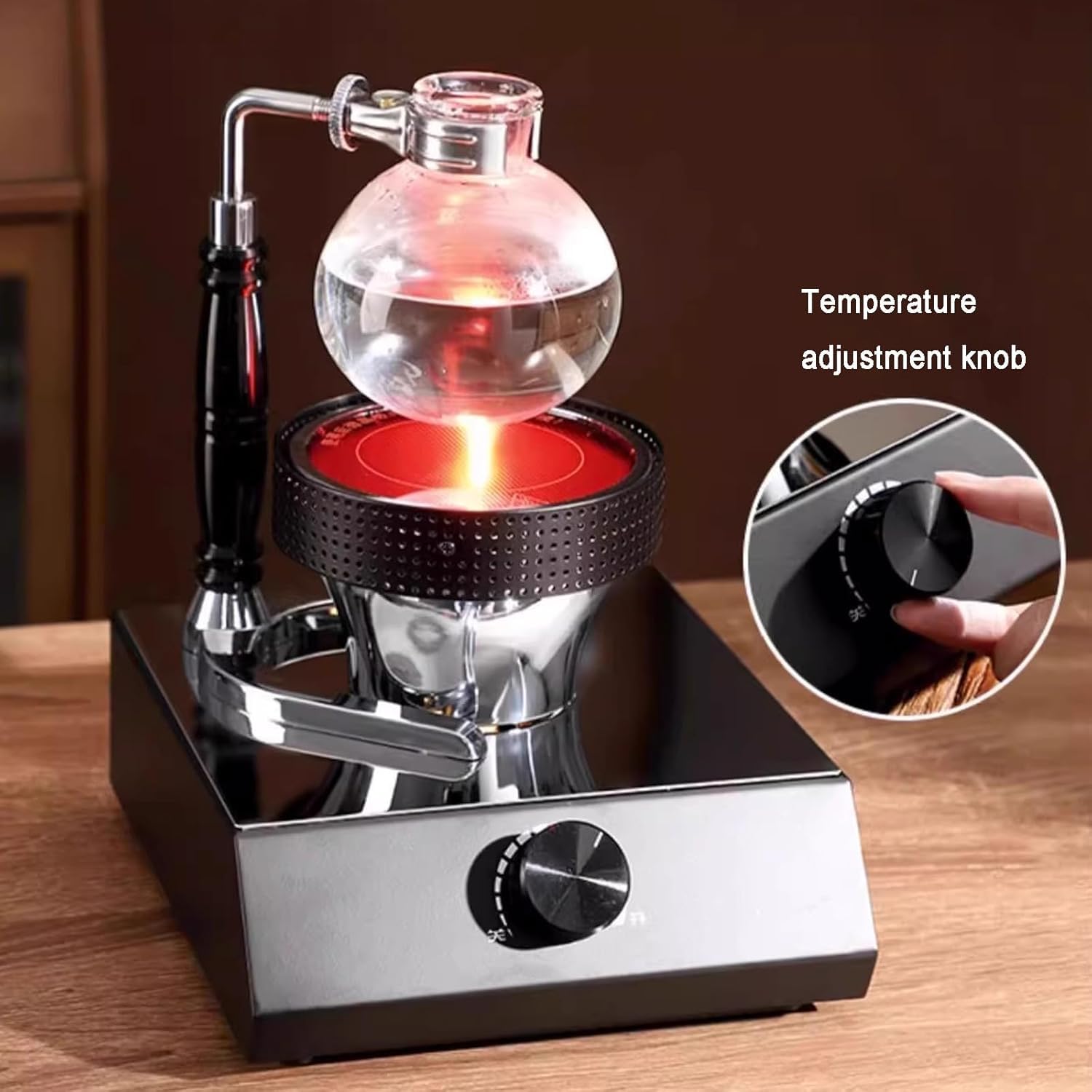 Siphon -Kaffeemaschine, Vakuumkaffeemaschine mit Halogenlampenheizung, Kaffeebrauertopf, Rotationsschalter verstellbare Wärme, für Home Office, 5 Personenkapazität